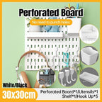 Wall Mounted Pegboard Storage Rack No Drill Organizer Tool Shelf Home Office - Black