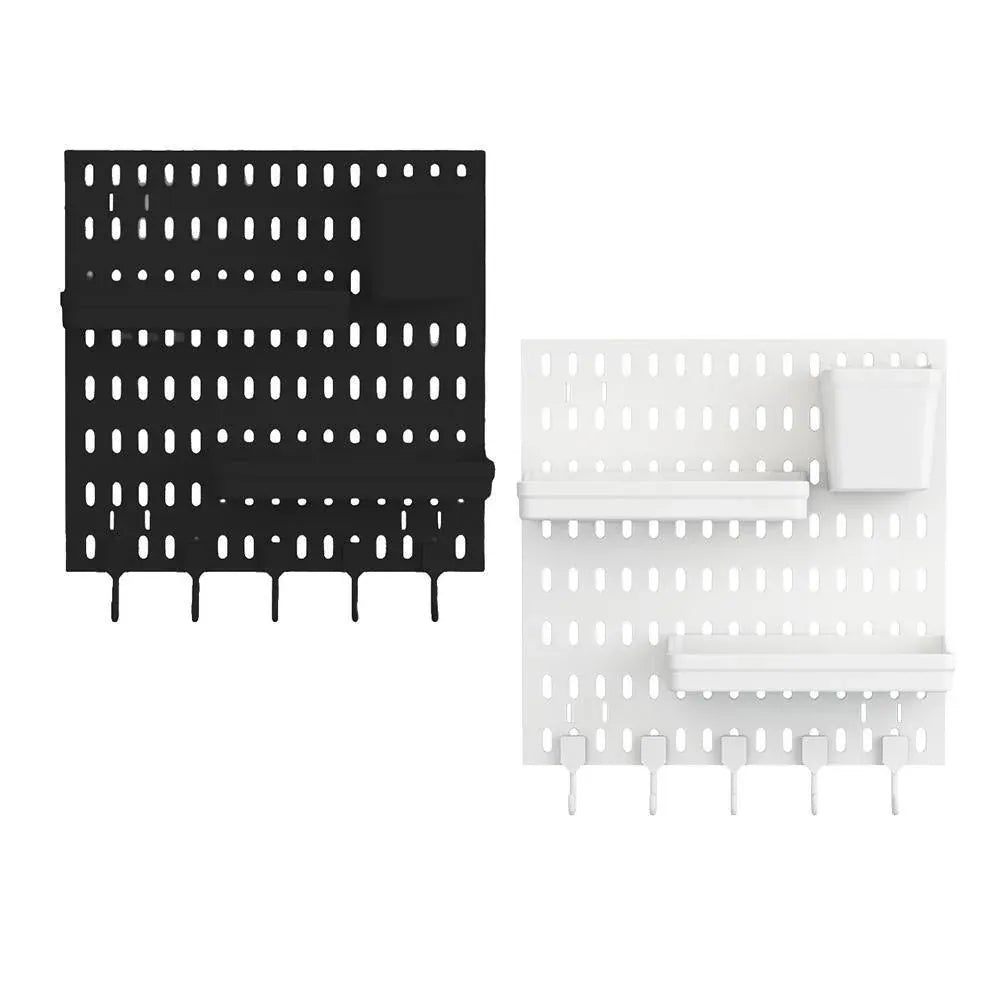 Wall Mounted Pegboard Storage Rack No Drill Organizer Tool Shelf Home Office - Black