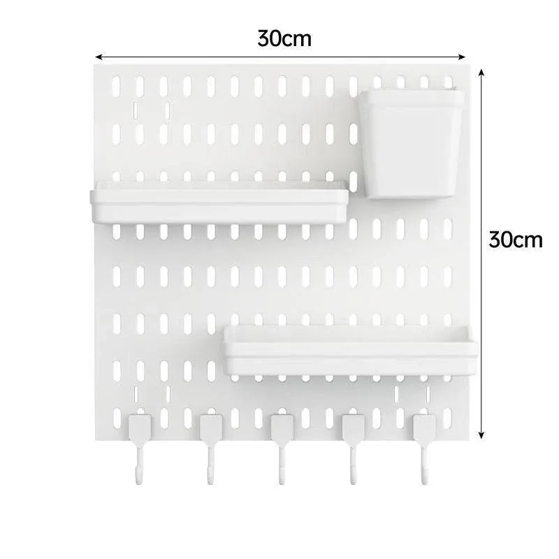 Wall Mounted Pegboard Storage Rack No Drill Organizer Tool Shelf Home Office - Black
