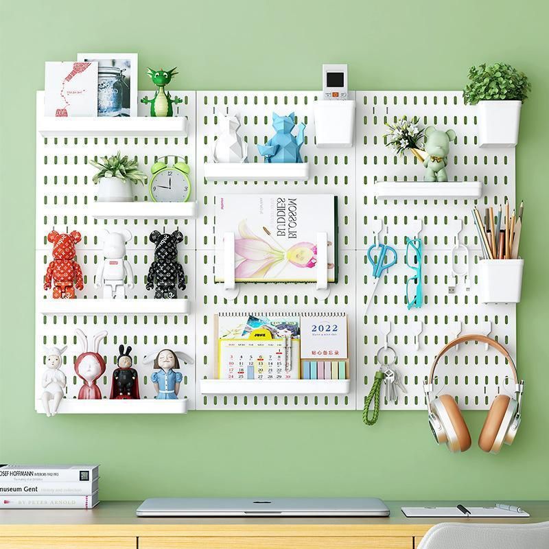 Wall Mounted Pegboard Storage Rack No Drill Organizer Tool Shelf Home Office - Black