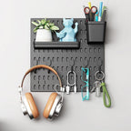 Wall Mounted Pegboard Storage Rack No Drill Organizer Tool Shelf Home Office - Black