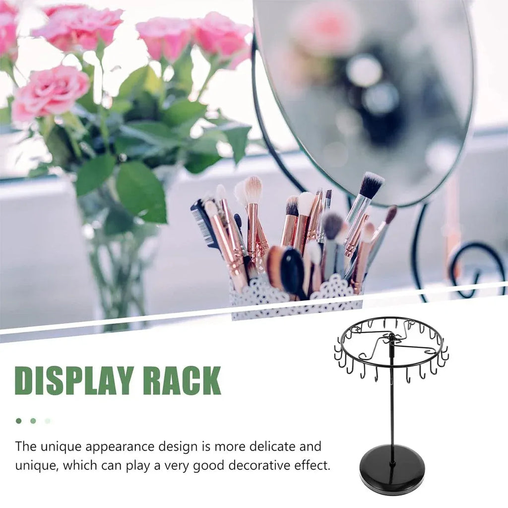 Iron Jewellery Rack Rotating Necklace Display Stand Jewellery Organiser Storage - Black