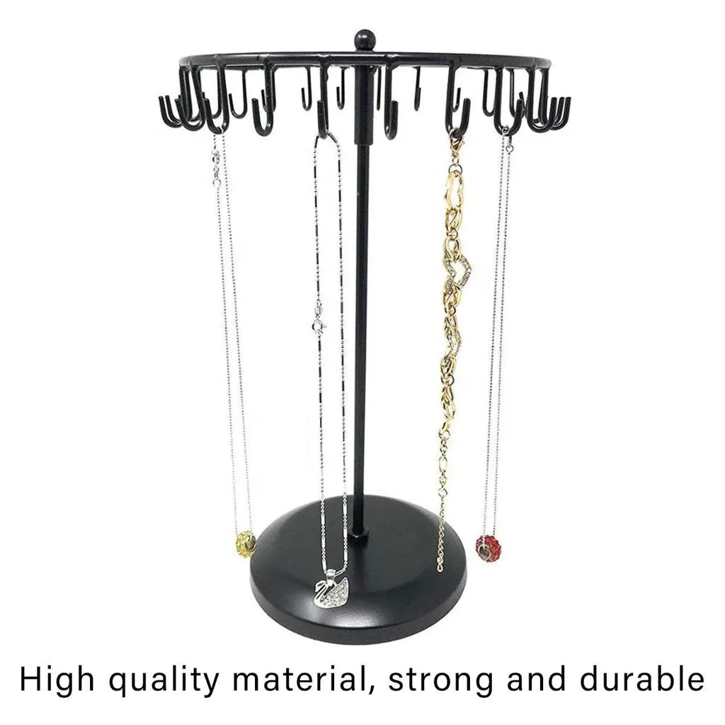 Iron Jewellery Rack Rotating Necklace Display Stand Jewellery Organiser Storage - Black