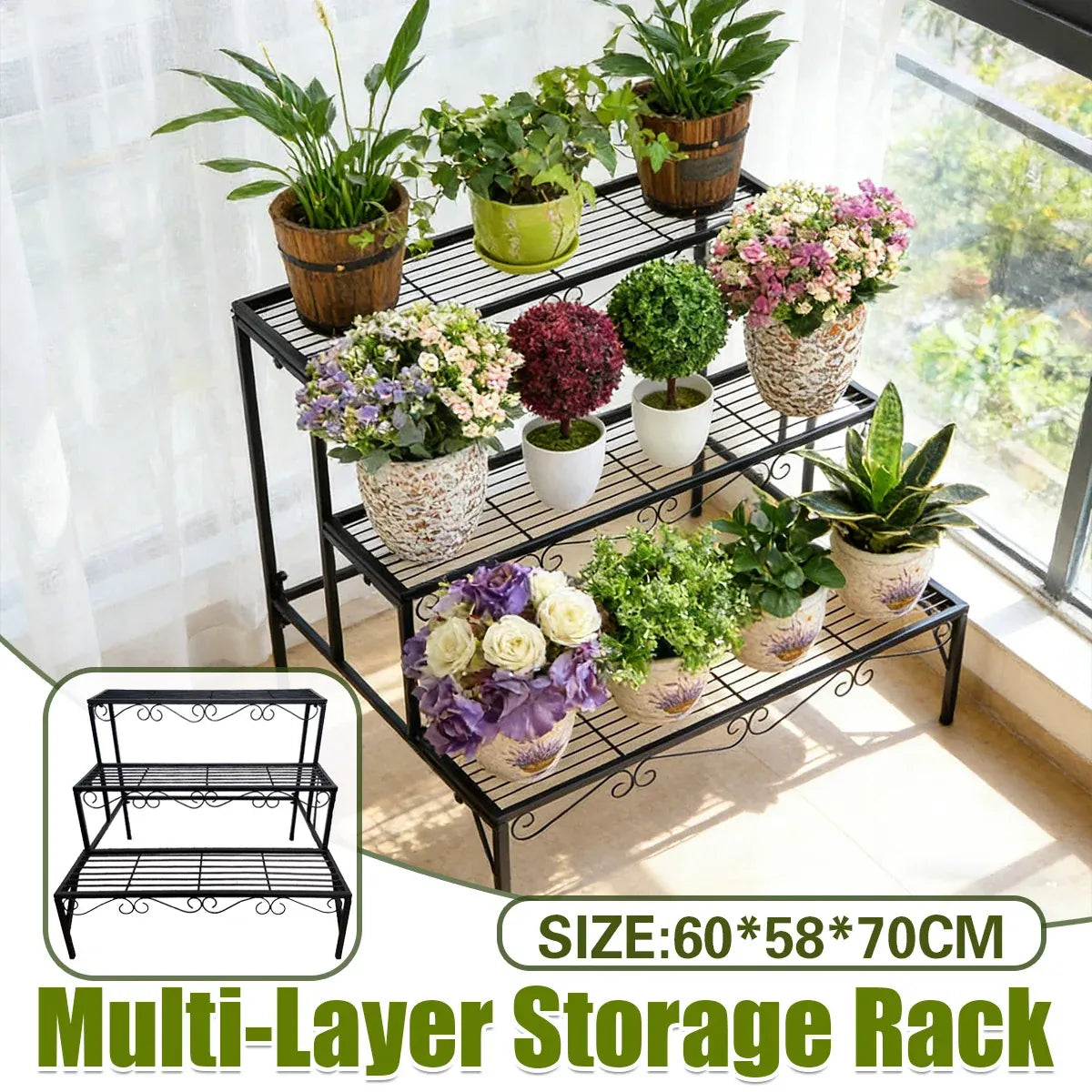 Metal Plant Stand 3 Tier Garden Shelf Flower Pot Rack Indoor Outdoor Display Main image