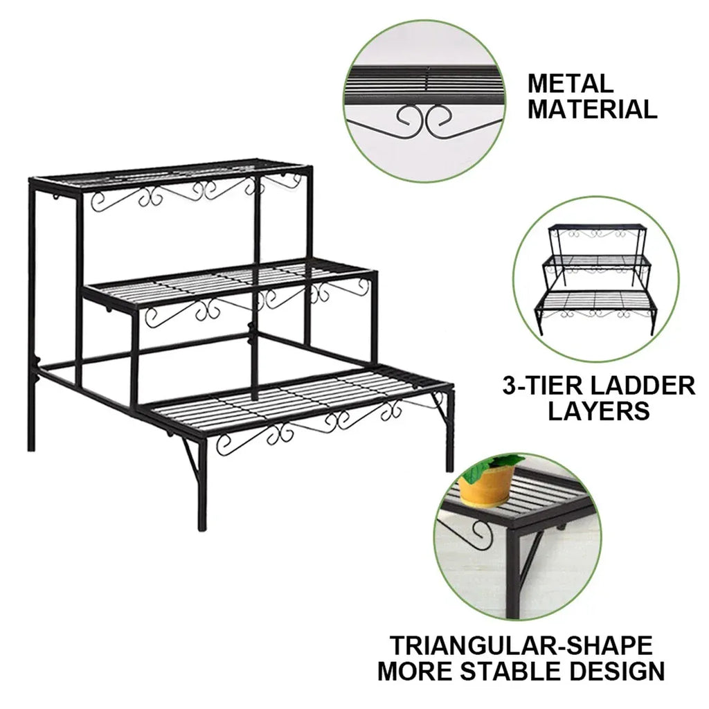 Metal Plant Stand 3 Tier Garden Shelf Flower Pot Rack Indoor Outdoor Display