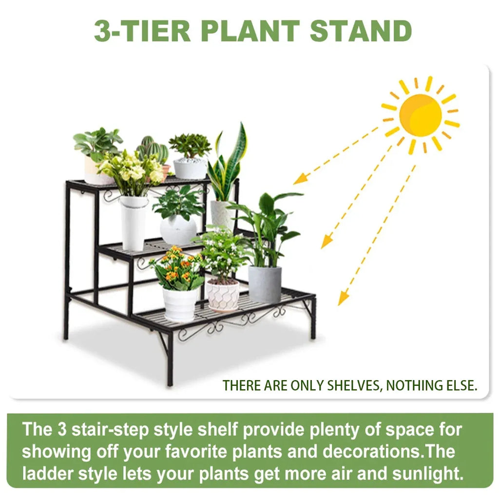 Metal Plant Stand 3 Tier Garden Shelf Flower Pot Rack Indoor Outdoor Display