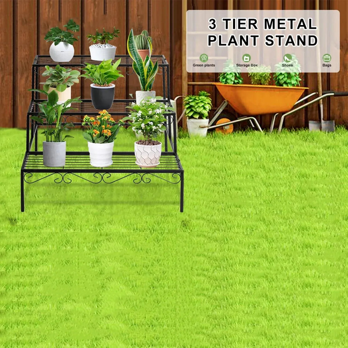 Metal Plant Stand 3 Tier Garden Shelf Flower Pot Rack Indoor Outdoor Display
