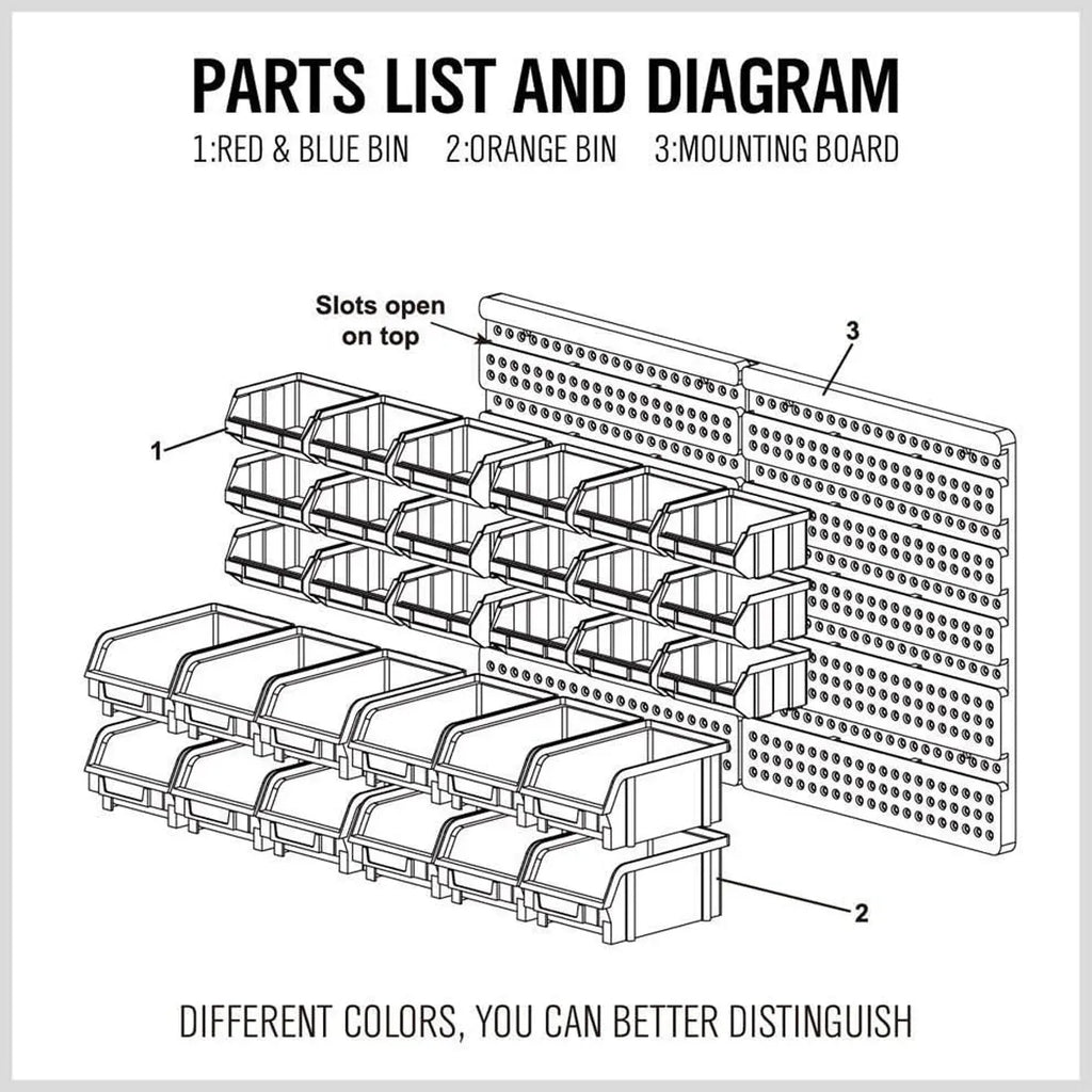 30PCS Wall Mounted Tool Storage Rack Bin Organiser Box for Garage Workshop Use