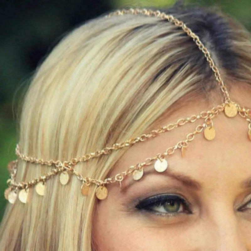 Bohemia Boho Gypsy Wafer Tassel Head Chain Headpiece Beauty Party Jewellery