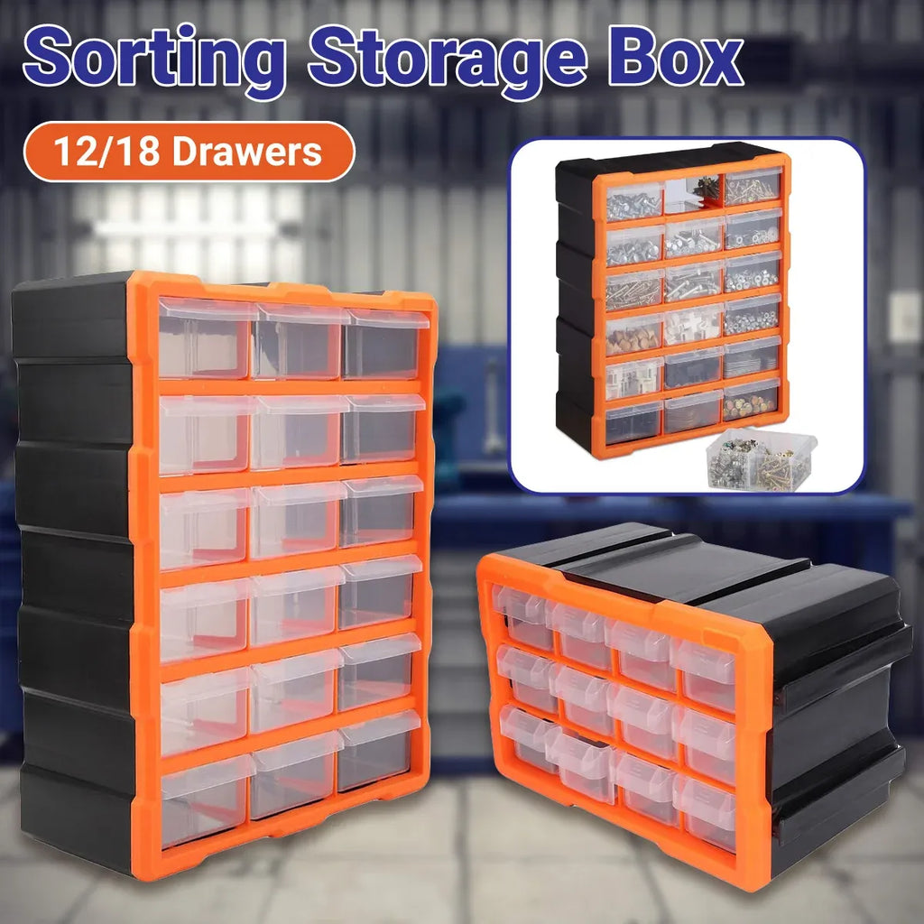Tool Storage Bin Parts Organizer Drawers Cabinet Box Chest Plastic With Dividers - 18 Drawers