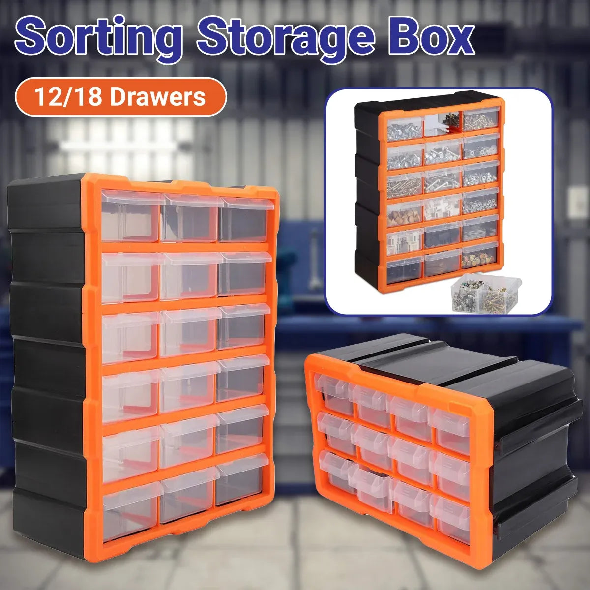 Tool Storage Bin Parts Organizer Drawers Cabinet Box Chest Plastic With Dividers - 18 Drawers
