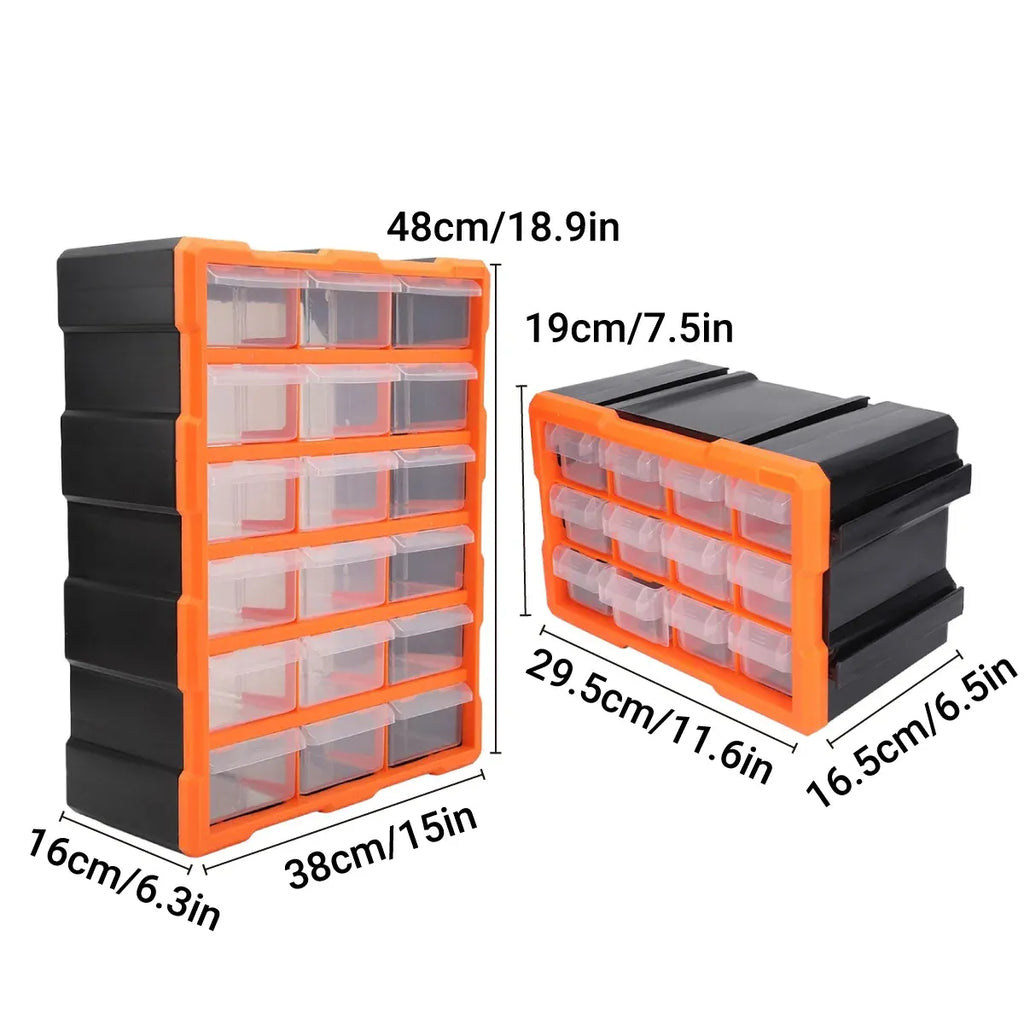 Tool Storage Bin Parts Organizer Drawers Cabinet Box Chest Plastic With Dividers - 18 Drawers