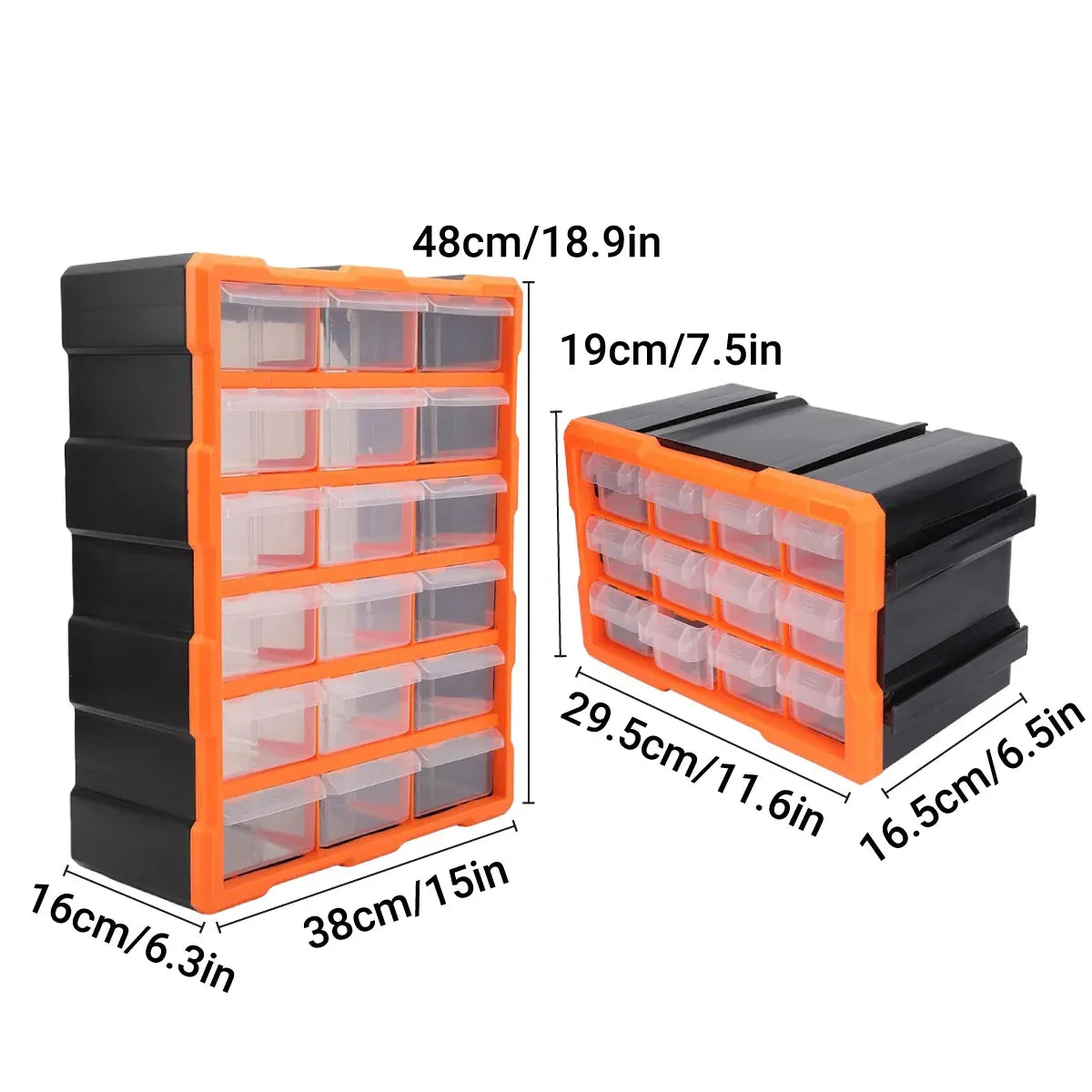 Tool Storage Bin Parts Organizer Drawers Cabinet Box Chest Plastic With Dividers - 18 Drawers