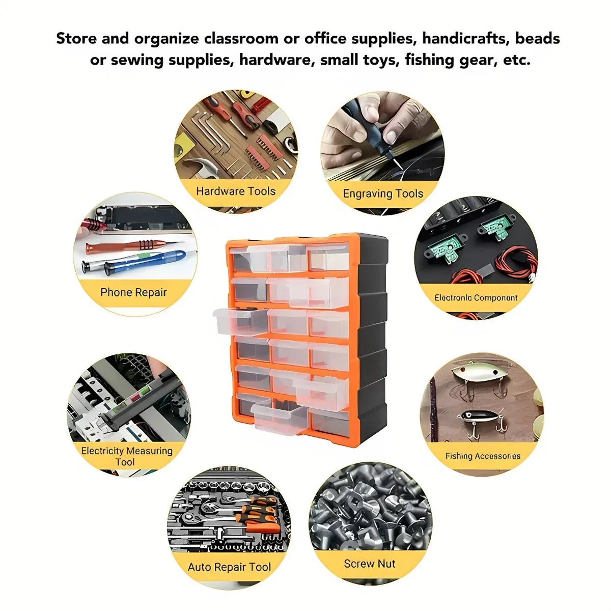 Tool Storage Bin Parts Organizer Drawers Cabinet Box Chest Plastic With Dividers - 18 Drawers