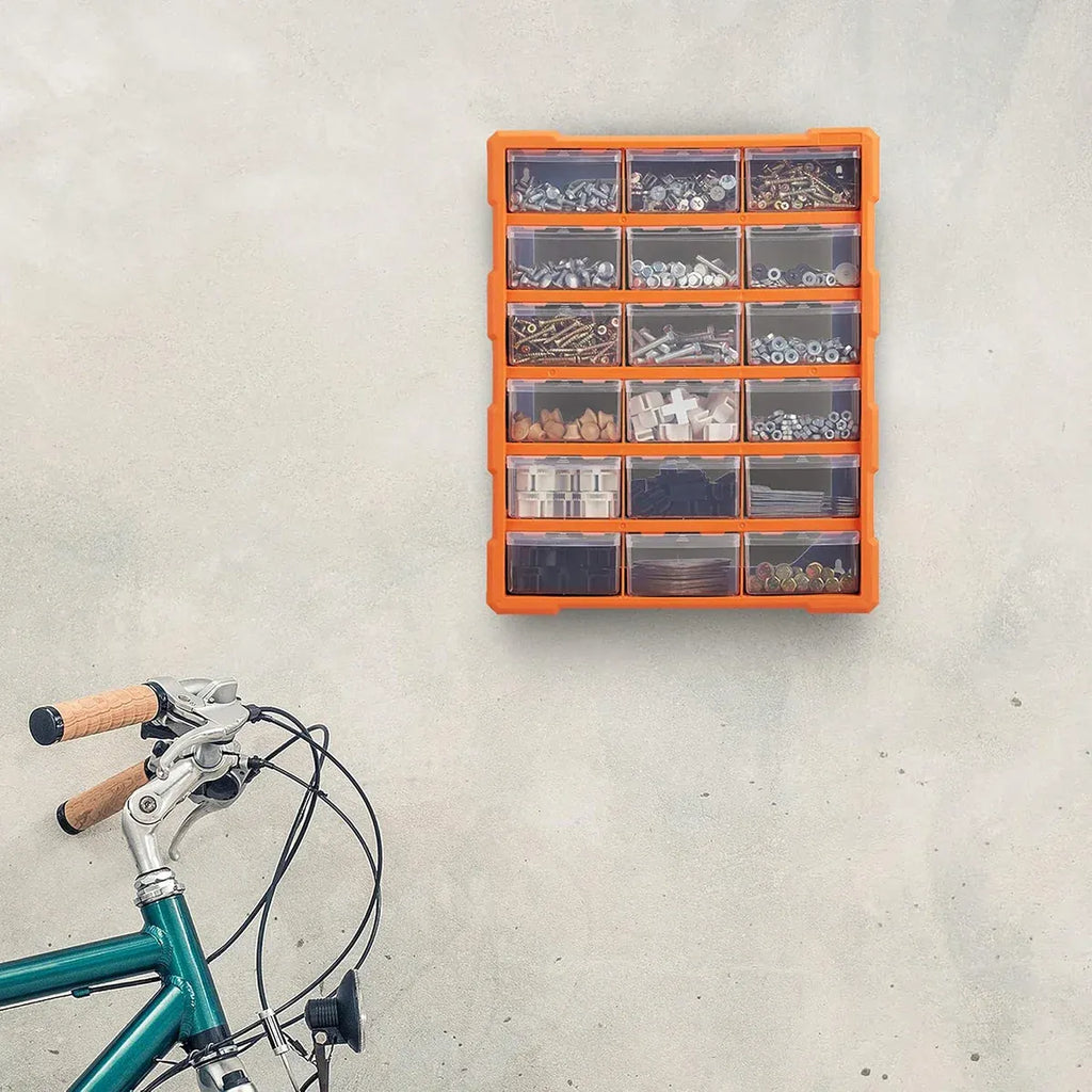 Tool Storage Bin Parts Organizer Drawers Cabinet Box Chest Plastic With Dividers - 18 Drawers