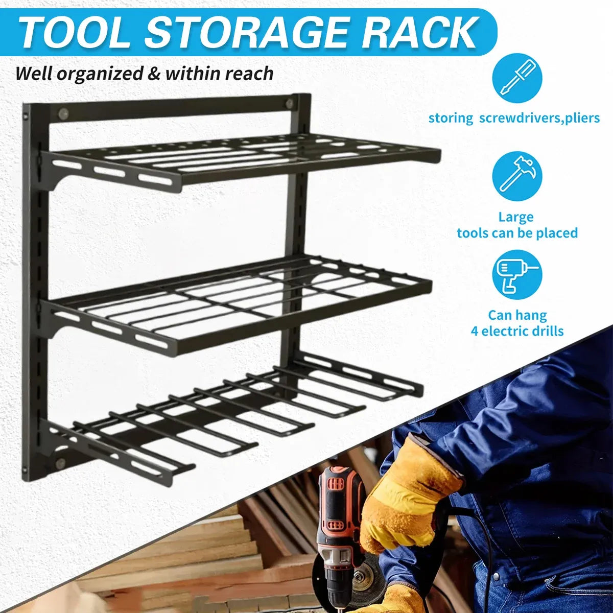 Wall Mounted Electric Drill Tool Rack Garage Screwdriver Storage Organizer Main image