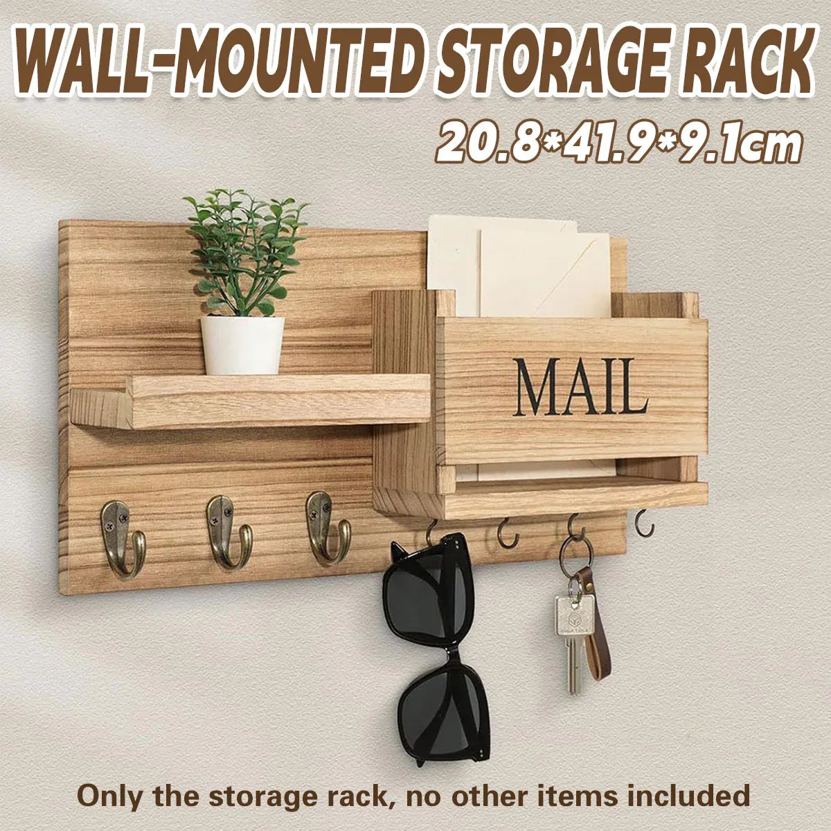 Wooden Wall Mounted Key Holder Storage Rack Door Hook Hanger Coat Rack Organizer Main image