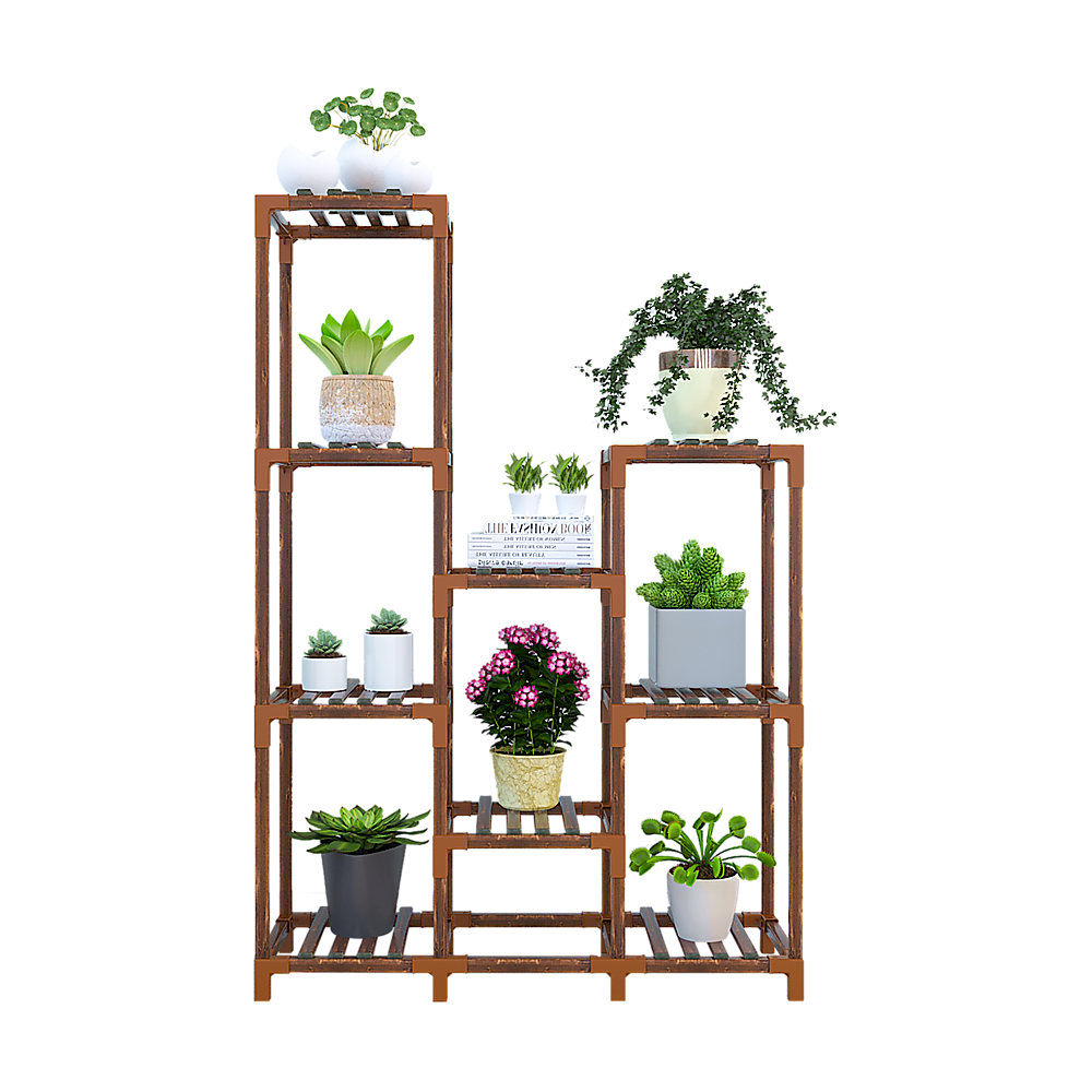 Indoor Outdoor Garden Plant Stand Planter Flower Pot Shelf Wooden Shelving - 9 Shelves Main image