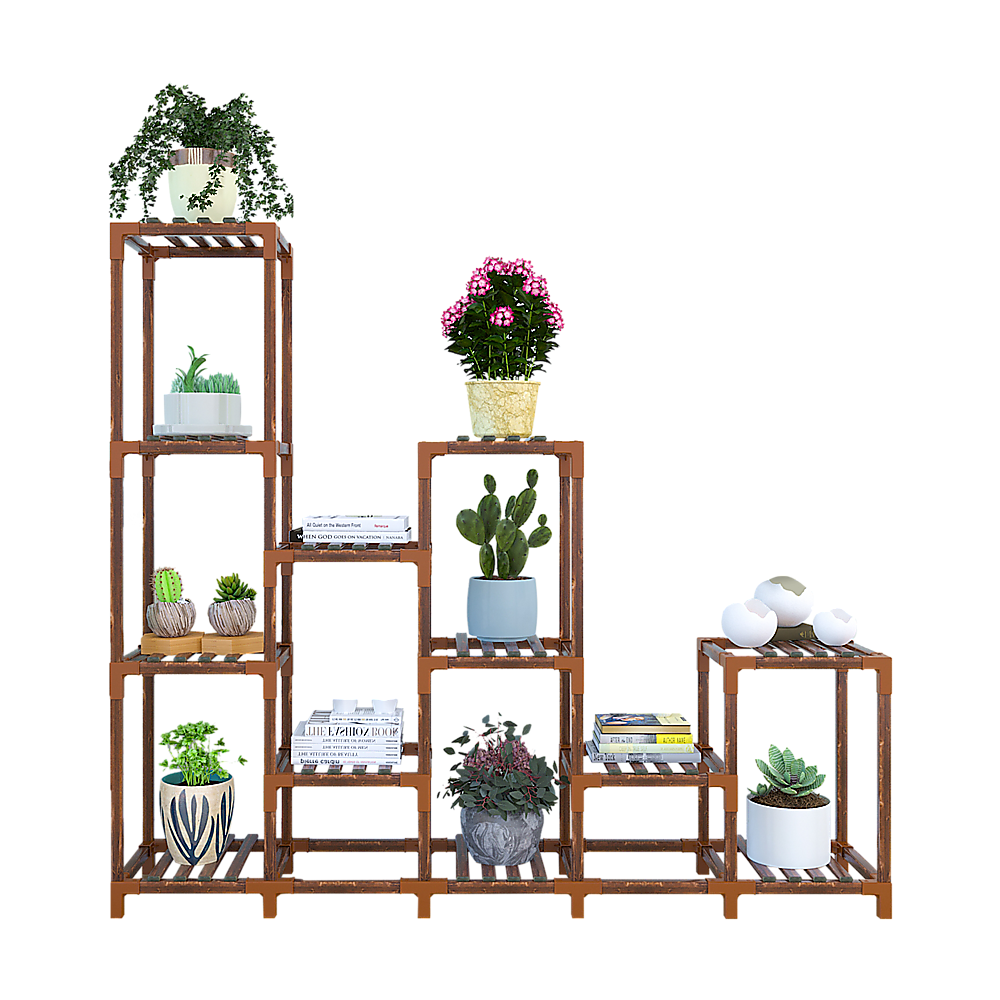 Indoor Outdoor Garden Plant Stand Planter Flower Pot Shelf Wooden Shelving - 12 Shelves Main image