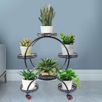 6 Pot Plant Stand with Wheels 4 Tier Rolling Plant Shelf Flower Display Rack Black