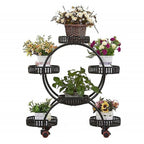6 Pot Plant Stand with Wheels 4 Tier Rolling Plant Shelf Flower Display Rack Black