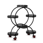 6 Pot Plant Stand with Wheels 4 Tier Rolling Plant Shelf Flower Display Rack Black