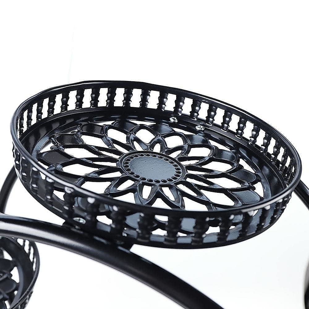 6 Pot Plant Stand with Wheels 4 Tier Rolling Plant Shelf Flower Display Rack Black