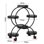 6 Pot Plant Stand with Wheels 4 Tier Rolling Plant Shelf Flower Display Rack Black