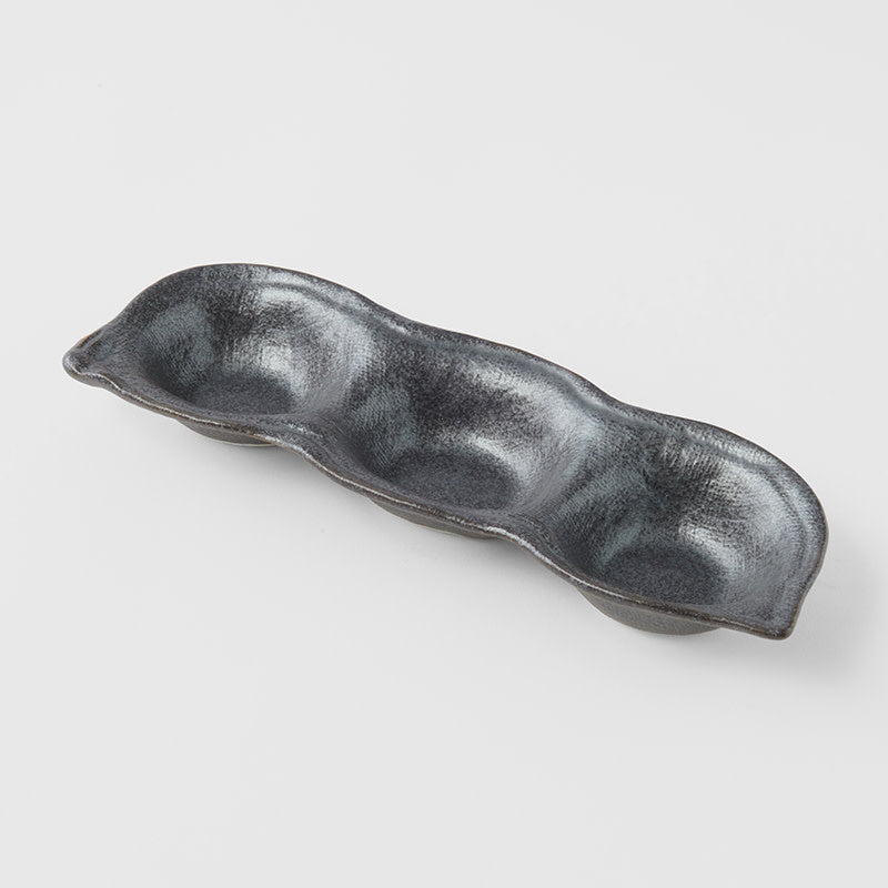 Edamame Triple Pod Dish 200ml Black Glaze Main image