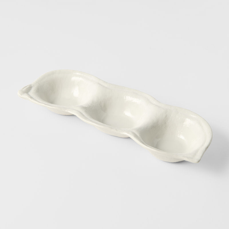 Edamame Triple Pod Dish 200ml Matte White Glaze Main image