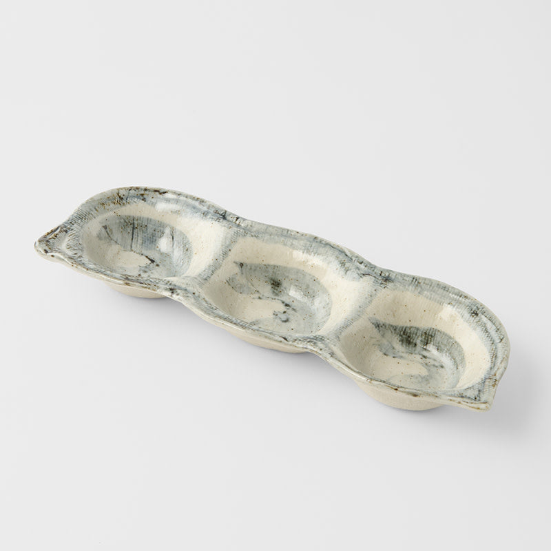 Edamame Triple Pod Dish 200ml Blue White Glaze Main image