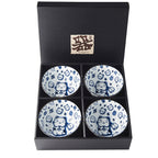 Bowl Set 4pcs Maneki Cat Blue Design