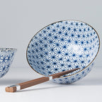 Bowl Set 2pcs with Chopsticks Starburst Blue Design