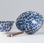 Bowl Set 2pcs with Chopsticks Blue Plum Design