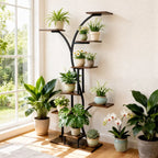 8 Tier Tree-Shaped Plant Stand Indoor Tall Plant Shelf Display Rack with Optional LED Grow Lights Metal MDF Flower Pot Holder