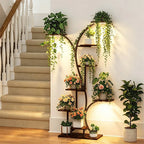 8 Tier Tree-Shaped Plant Stand Indoor Tall Plant Shelf Display Rack with Optional LED Grow Lights Metal MDF Flower Pot Holder
