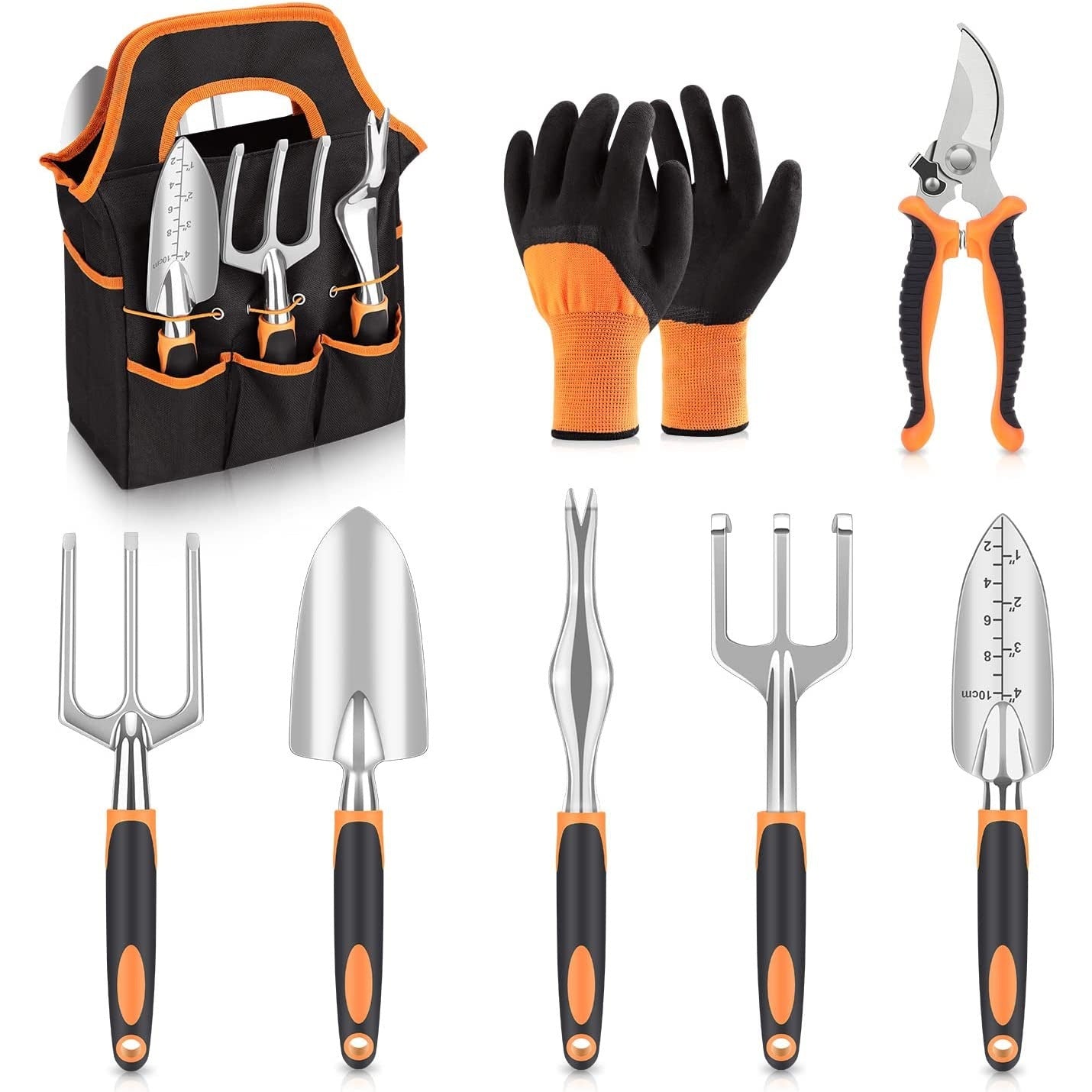 Orange 8-Piece Heavy-Duty Gardening Tool Set with Ergonomic Handles and Storage Bag Main image