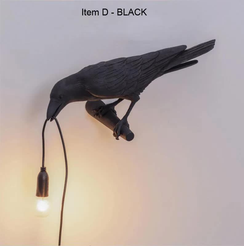 Black Bird Right Wall Lamp Nordic Resin Bird Wall Lamp - Creative Animal Bedside Decorative USB Night Light, Stylish Bird Perched Lamp for Bedroom and Living Room Main image