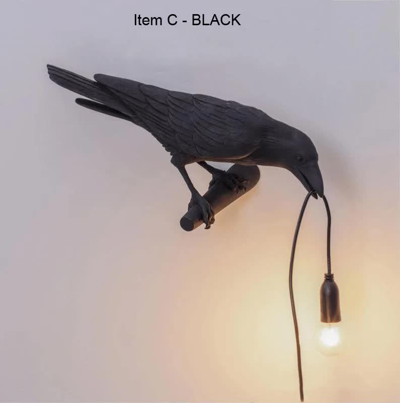 Black Bird Left Wall Lamp Nordic Resin Bird Wall Lamp - Creative Animal Bedside Decorative USB Night Light, Stylish Bird Perched Lamp for Bedroom and Living Room Main image
