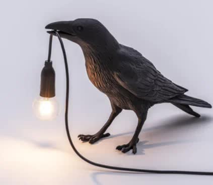 Black Bird Standing Shape Nordic Resin Bird Wall Lamp - Creative Animal Bedside Decorative USB Night Light, Stylish Bird Perched Lamp for Bedroom and Living Room Main image
