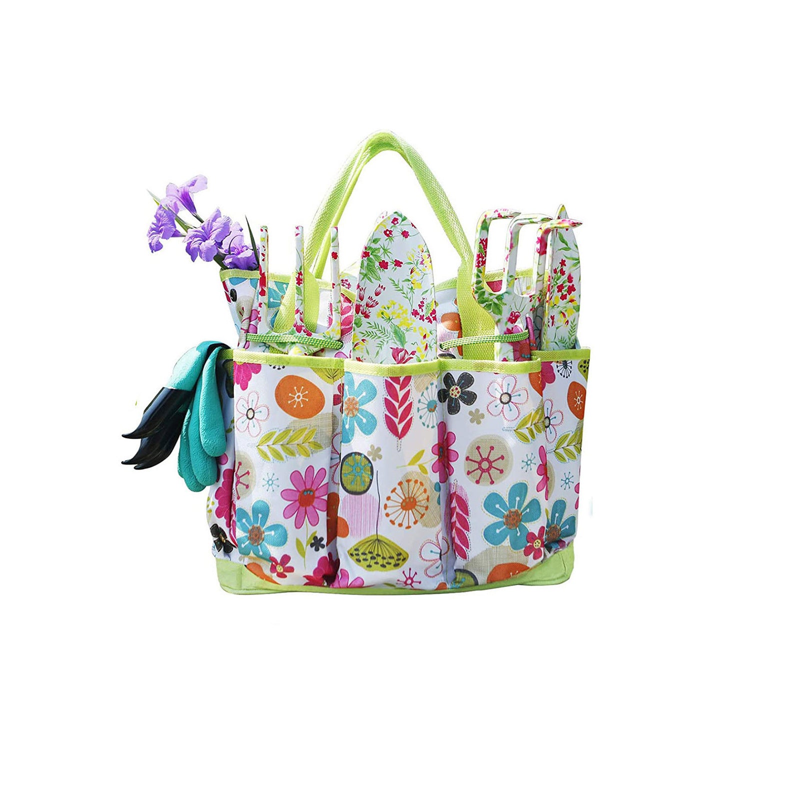 Green 9-Piece Floral Garden Tool Set for Women – Complete Gardening Kit with Tote Bag, Pruners, and Gloves Main image