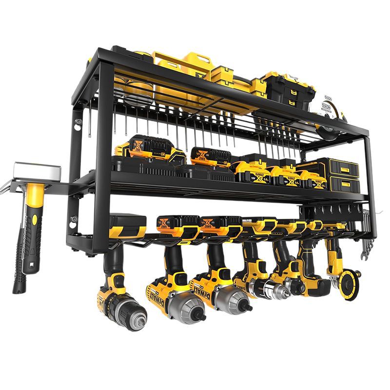 Heavy Duty Power Tool Organizer Wall Mount - 3-Tier Garage Storage Rack with Drill Holder, Screwdriver and Hammer Organizer - Extra Tall 200lbs Capacity High-Quality Steel Utility Shelf Main image
