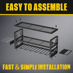 Heavy Duty Power Tool Organizer Wall Mount - 3-Tier Garage Storage Rack with Drill Holder, Screwdriver and Hammer Organizer - Extra Tall 200lbs Capacity High-Quality Steel Utility Shelf