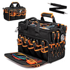 17 Inch Heavy Duty Tool Bag - 43cm Wide Open Mouth Organiser - Thickened Wear Resistant Oxford Cloth with Adjustable Padded Strap, Multi-Pocket Storage for Electricians Plumbers and Professional Trades