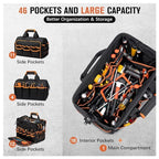 17 Inch Heavy Duty Tool Bag - 43cm Wide Open Mouth Organiser - Thickened Wear Resistant Oxford Cloth with Adjustable Padded Strap, Multi-Pocket Storage for Electricians Plumbers and Professional Trades