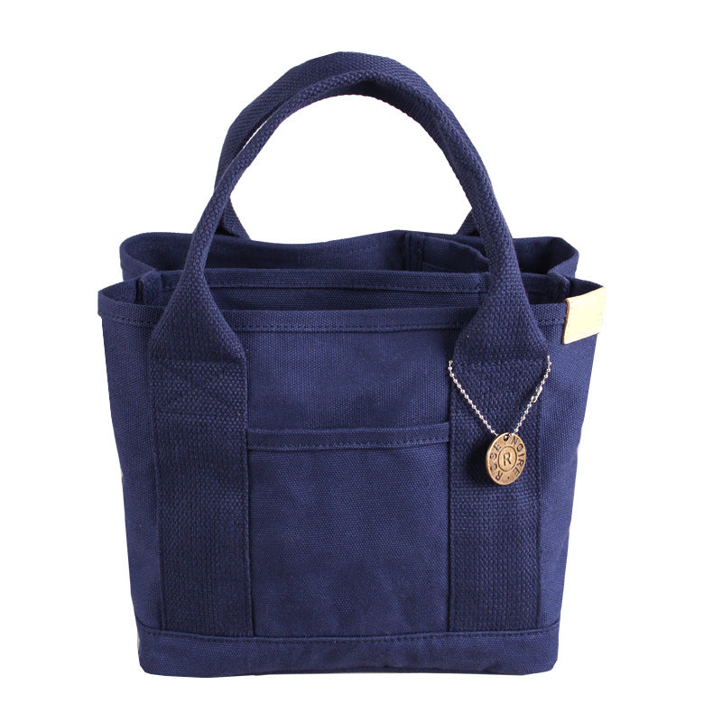 Dark Blue Canvas Lunch Tote Bag - Stylish Handbag with Multiple Compartments for Women Main image