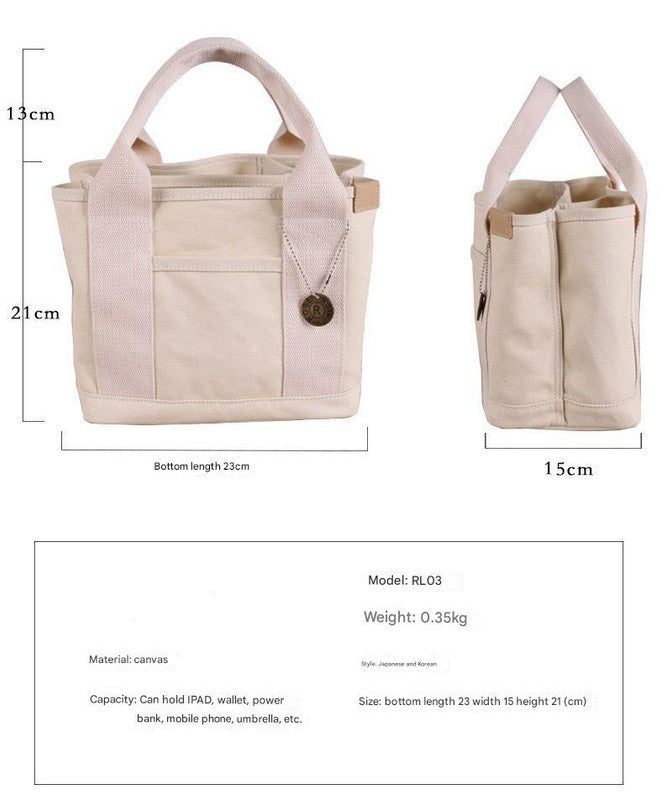 Light green Canvas Lunch Tote Bag - Stylish Handbag with Multiple Compartments for Women