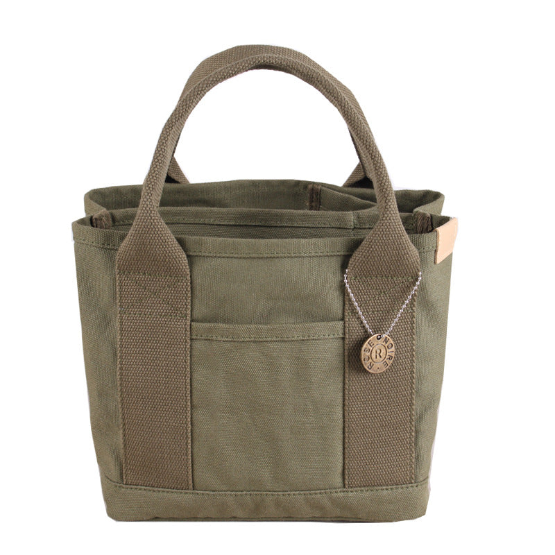 Military green Canvas Lunch Tote Bag - Stylish Handbag with Multiple Compartments for Women Main image