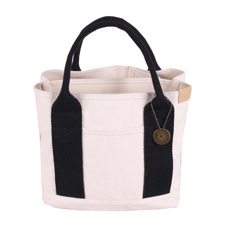 White with black Canvas Lunch Tote Bag - Stylish Handbag with Multiple Compartments for Women Main image