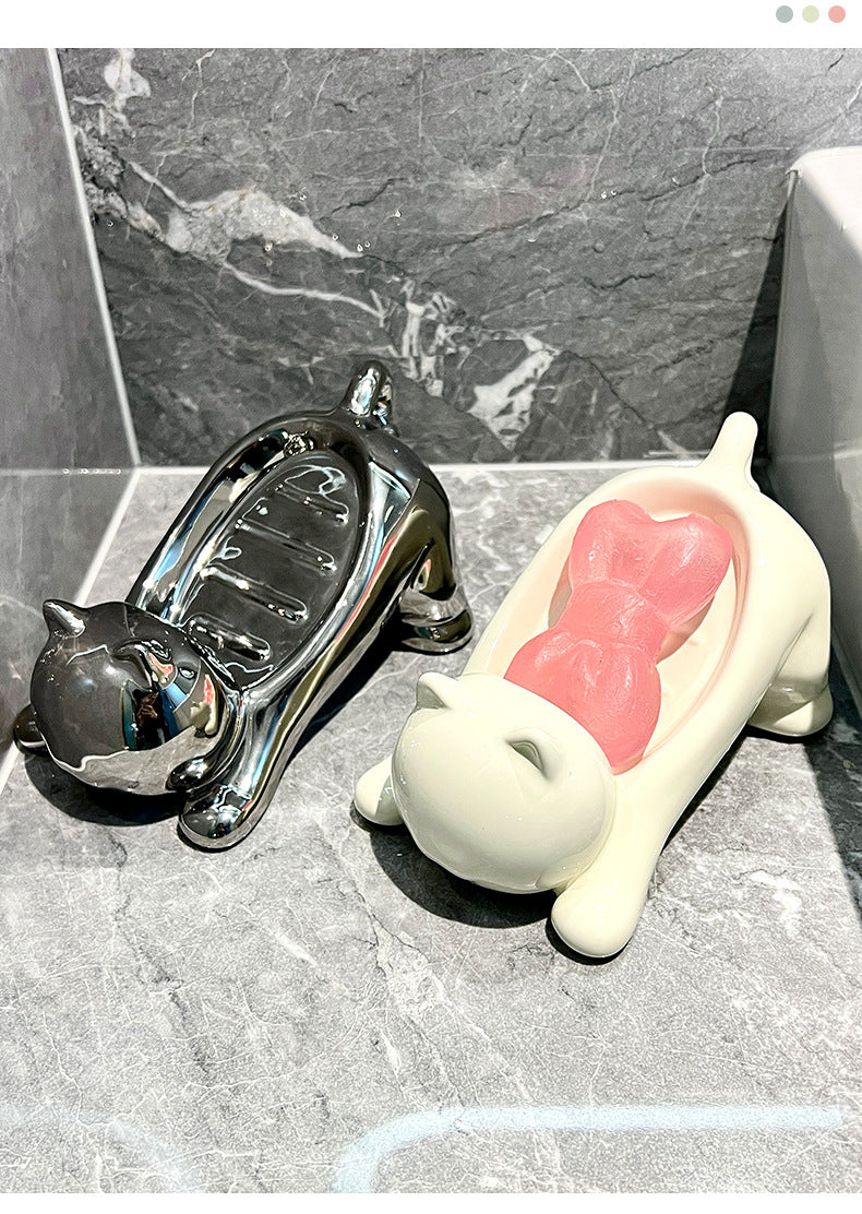 Cat-Shaped Ceramic Soap Dish - Black